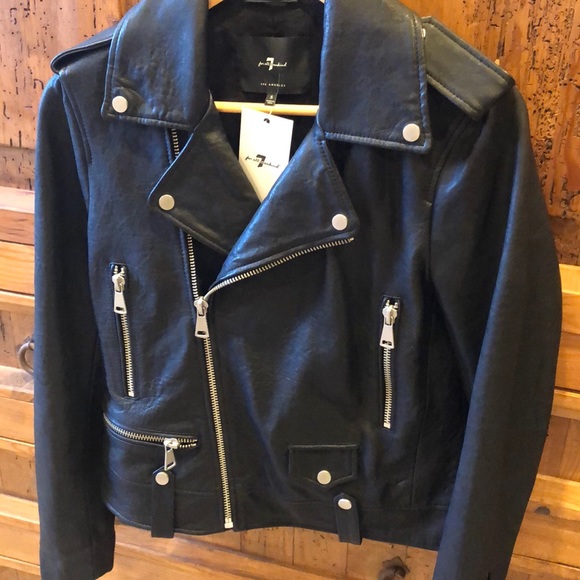 NEW 7 FOR ALL MANKIND BLACK 100% LEATHER BIKER NWT - Picture 4 of 10